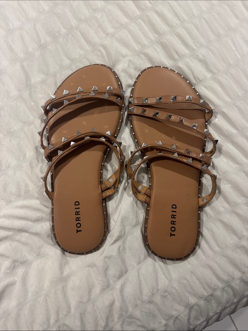 torrid Tan Pyramid Stud Multi-Strap Slide Sandals